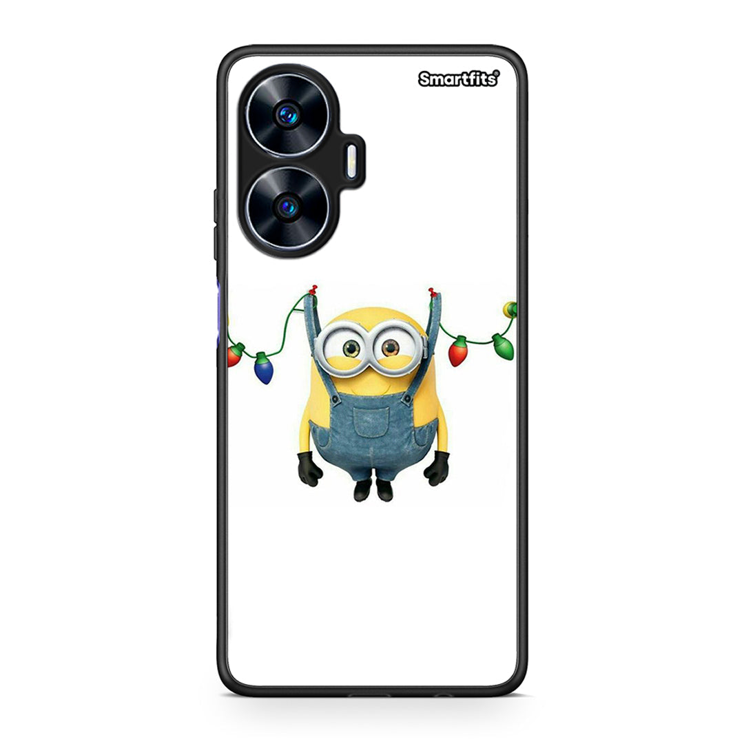 Θήκη Realme C55 Dual Xmas Minion Lights από τη Smartfits με σχέδιο στο πίσω μέρος και μαύρο περίβλημα | Realme C55 Dual Xmas Minion Lights Case with Colorful Back and Black Bezels