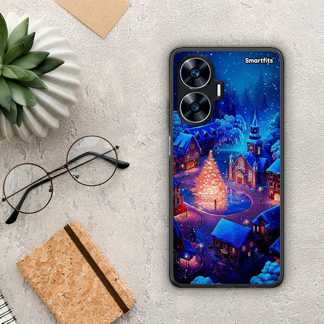 Θήκη Realme C55 Dual Xmas Village από τη Smartfits με σχέδιο στο πίσω μέρος και μαύρο περίβλημα | Realme C55 Dual Xmas Village Case with Colorful Back and Black Bezels