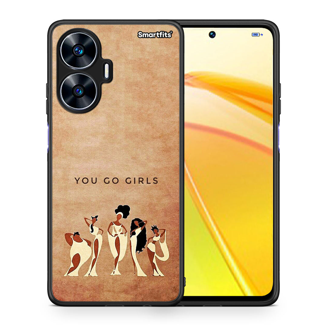 Θήκη Realme C55 Dual You Go Girl από τη Smartfits με σχέδιο στο πίσω μέρος και μαύρο περίβλημα | Realme C55 Dual You Go Girl Case with Colorful Back and Black Bezels