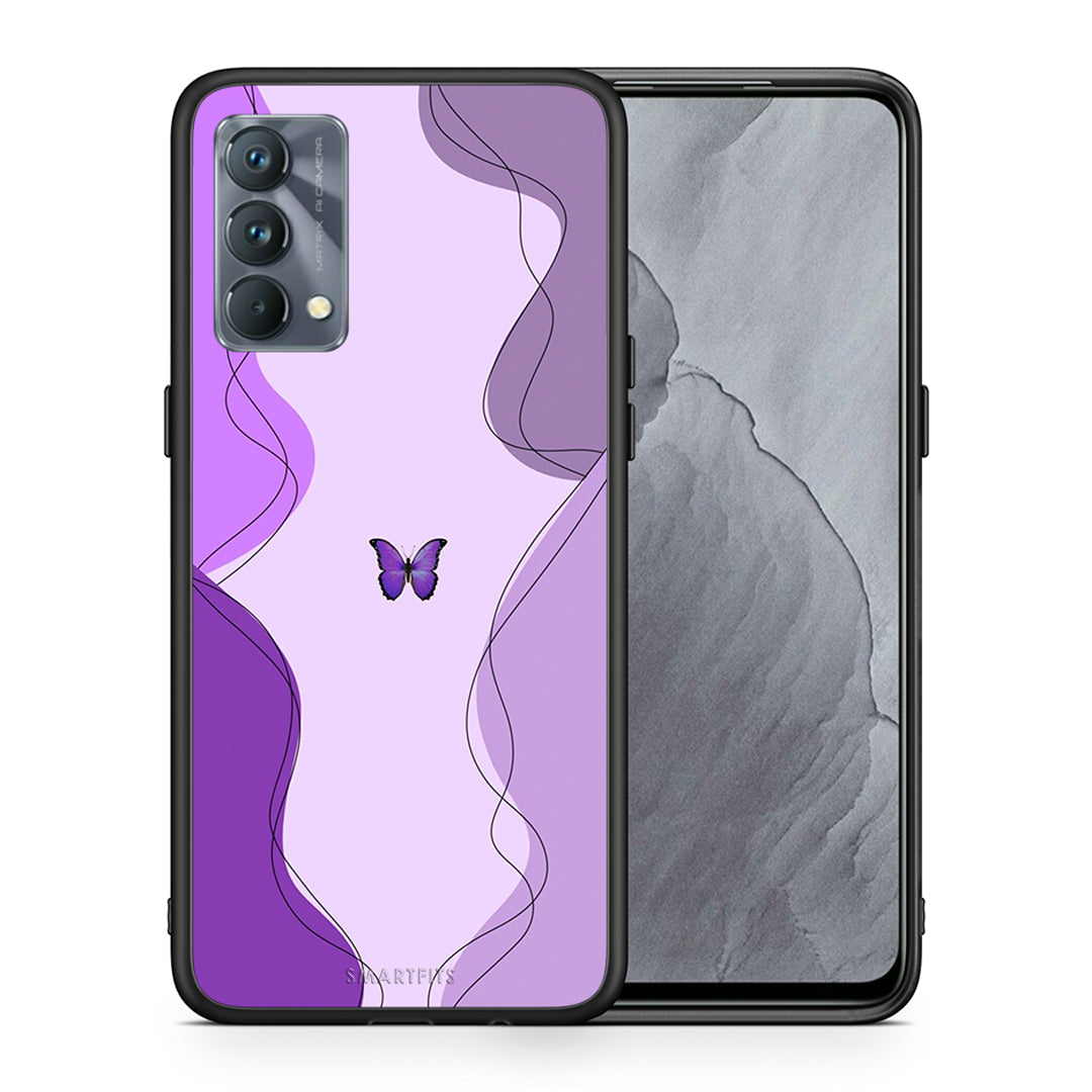 Θήκη Αγίου Βαλεντίνου Realme GT Master Purple Mariposa από τη Smartfits με σχέδιο στο πίσω μέρος και μαύρο περίβλημα | Realme GT Master Purple Mariposa case with colorful back and black bezels