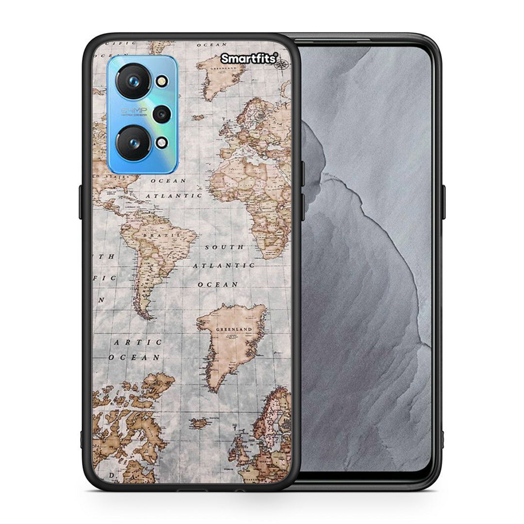 Θήκη Realme GT Neo 2 World Map από τη Smartfits με σχέδιο στο πίσω μέρος και μαύρο περίβλημα | Realme GT Neo 2 World Map case with colorful back and black bezels