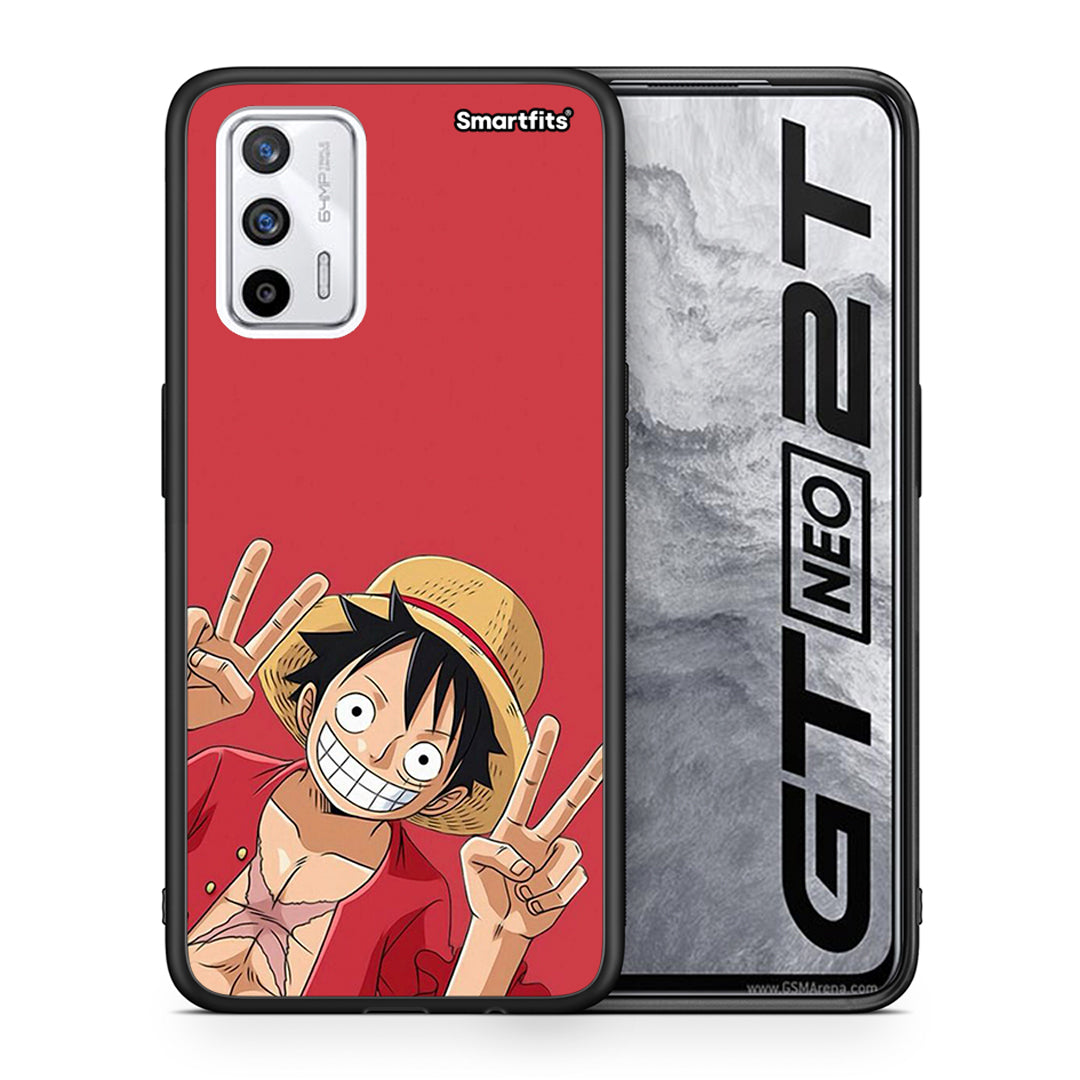 Θήκη Realme GT Pirate Luffy από τη Smartfits με σχέδιο στο πίσω μέρος και μαύρο περίβλημα | Realme GT Pirate Luffy case with colorful back and black bezels