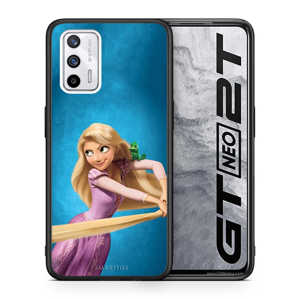 Θήκη Αγίου Βαλεντίνου Realme GT Tangled 2 από τη Smartfits με σχέδιο στο πίσω μέρος και μαύρο περίβλημα | Realme GT Tangled 2 case with colorful back and black bezels