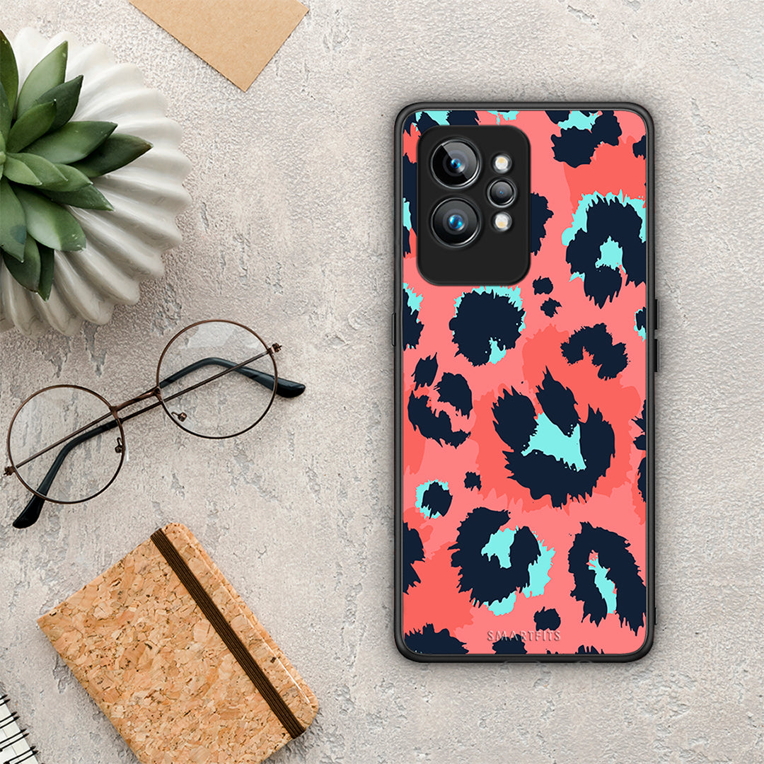 Θήκη Realme GT2 Pro Animal Pink Leopard από τη Smartfits με σχέδιο στο πίσω μέρος και μαύρο περίβλημα | Realme GT2 Pro Animal Pink Leopard Case with Colorful Back and Black Bezels