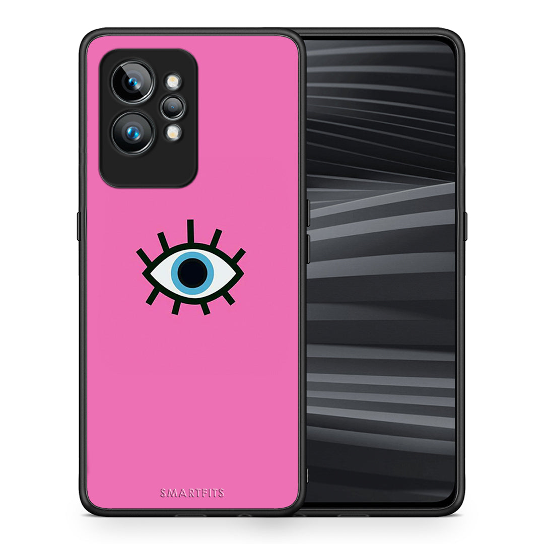 Θήκη Realme GT2 Pro Blue Eye Pink από τη Smartfits με σχέδιο στο πίσω μέρος και μαύρο περίβλημα | Realme GT2 Pro Blue Eye Pink Case with Colorful Back and Black Bezels