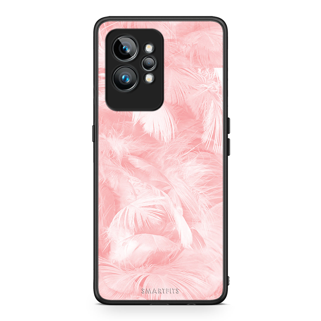 Θήκη Realme GT2 Pro Boho Pink Feather από τη Smartfits με σχέδιο στο πίσω μέρος και μαύρο περίβλημα | Realme GT2 Pro Boho Pink Feather Case with Colorful Back and Black Bezels