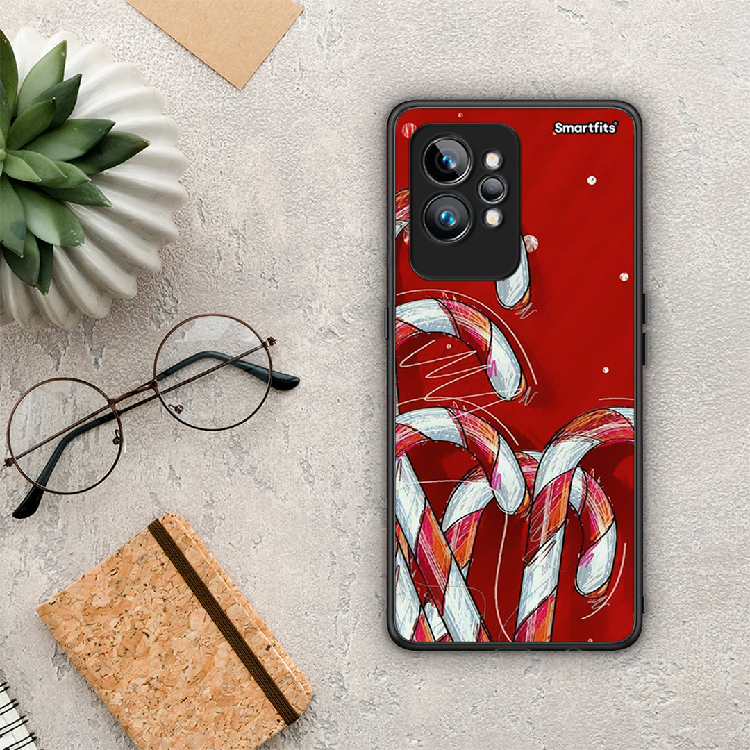 Θήκη Realme GT2 Pro Candy Cane από τη Smartfits με σχέδιο στο πίσω μέρος και μαύρο περίβλημα | Realme GT2 Pro Candy Cane Case with Colorful Back and Black Bezels