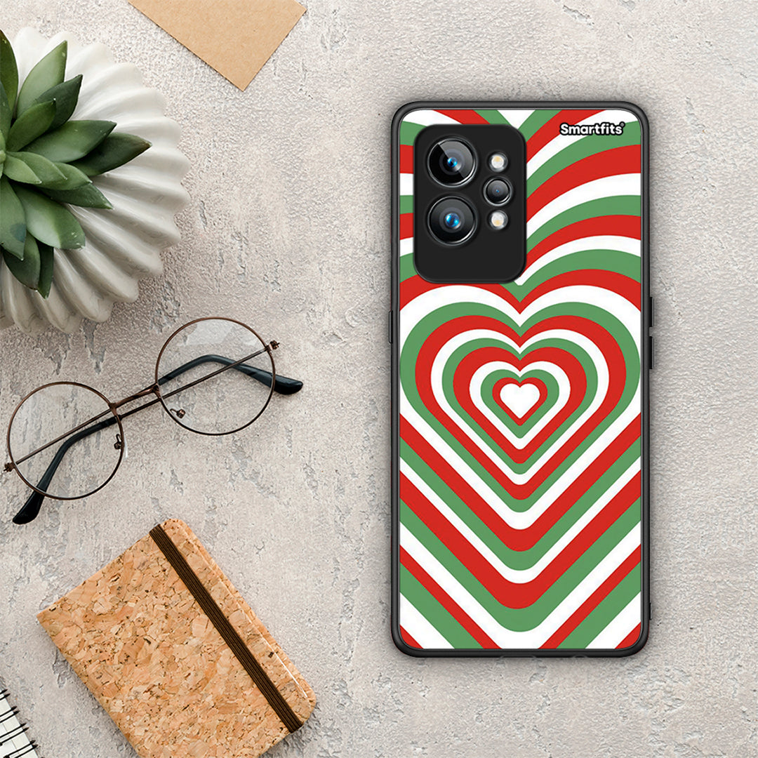 Θήκη Realme GT2 Pro Christmas Hearts από τη Smartfits με σχέδιο στο πίσω μέρος και μαύρο περίβλημα | Realme GT2 Pro Christmas Hearts Case with Colorful Back and Black Bezels