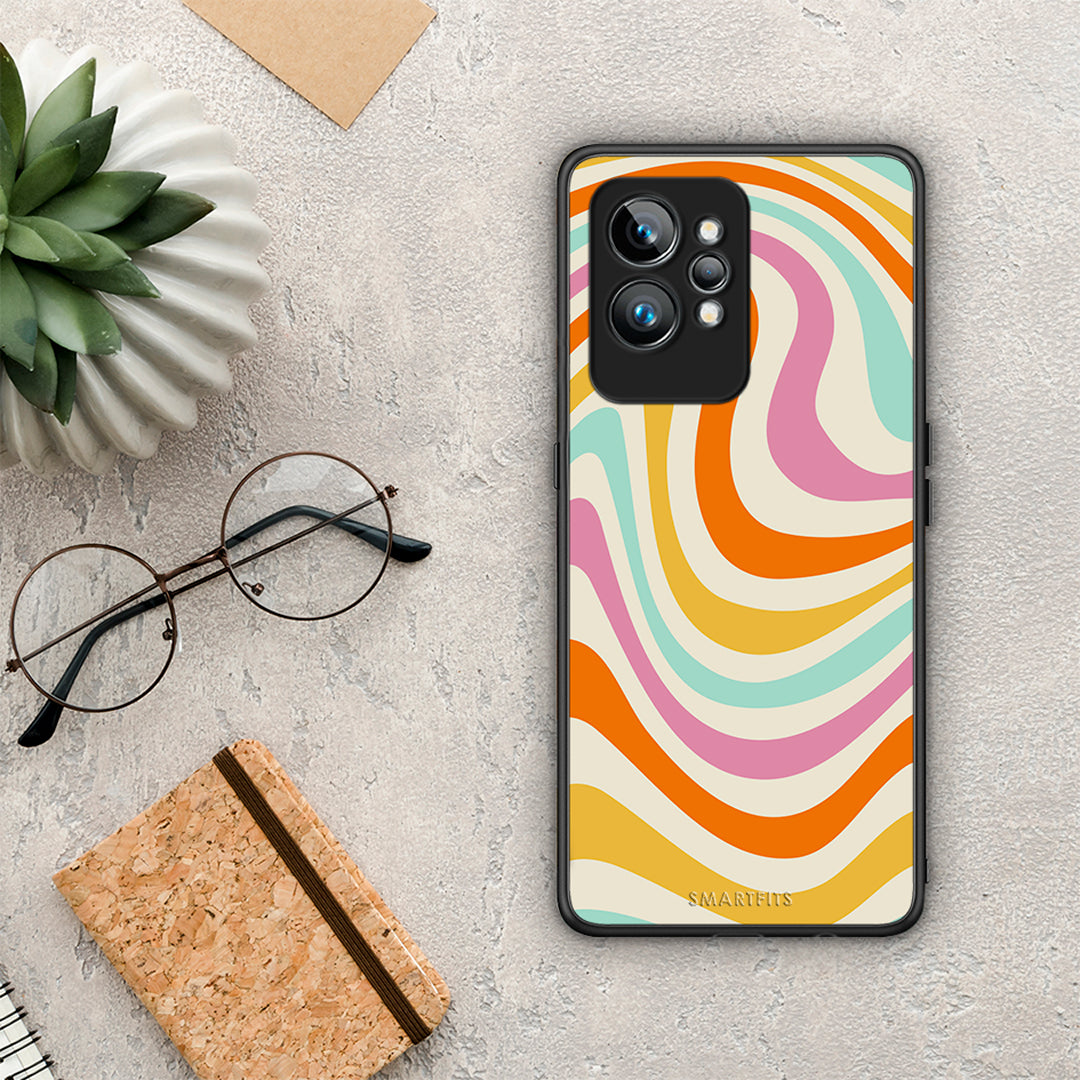 Θήκη Realme GT2 Pro Colourful Waves από τη Smartfits με σχέδιο στο πίσω μέρος και μαύρο περίβλημα | Realme GT2 Pro Colourful Waves Case with Colorful Back and Black Bezels