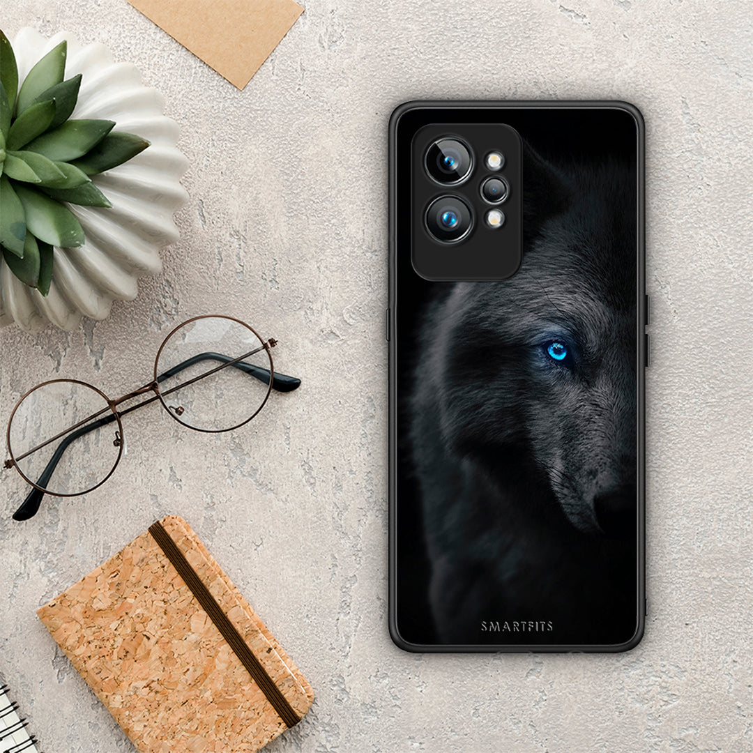 Θήκη Realme GT2 Pro Dark Wolf από τη Smartfits με σχέδιο στο πίσω μέρος και μαύρο περίβλημα | Realme GT2 Pro Dark Wolf Case with Colorful Back and Black Bezels