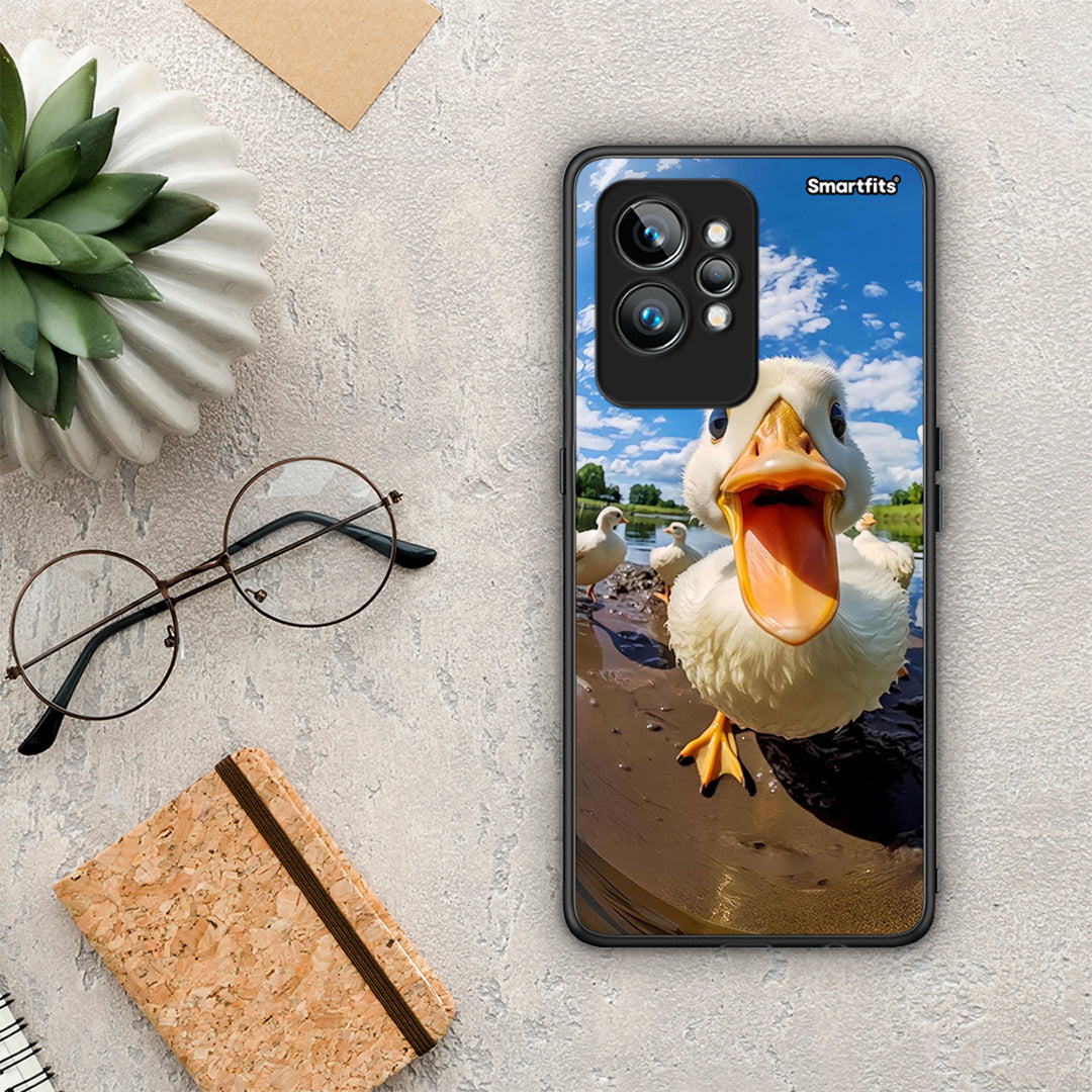 Θήκη Realme GT2 Pro Duck Face από τη Smartfits με σχέδιο στο πίσω μέρος και μαύρο περίβλημα | Realme GT2 Pro Duck Face Case with Colorful Back and Black Bezels