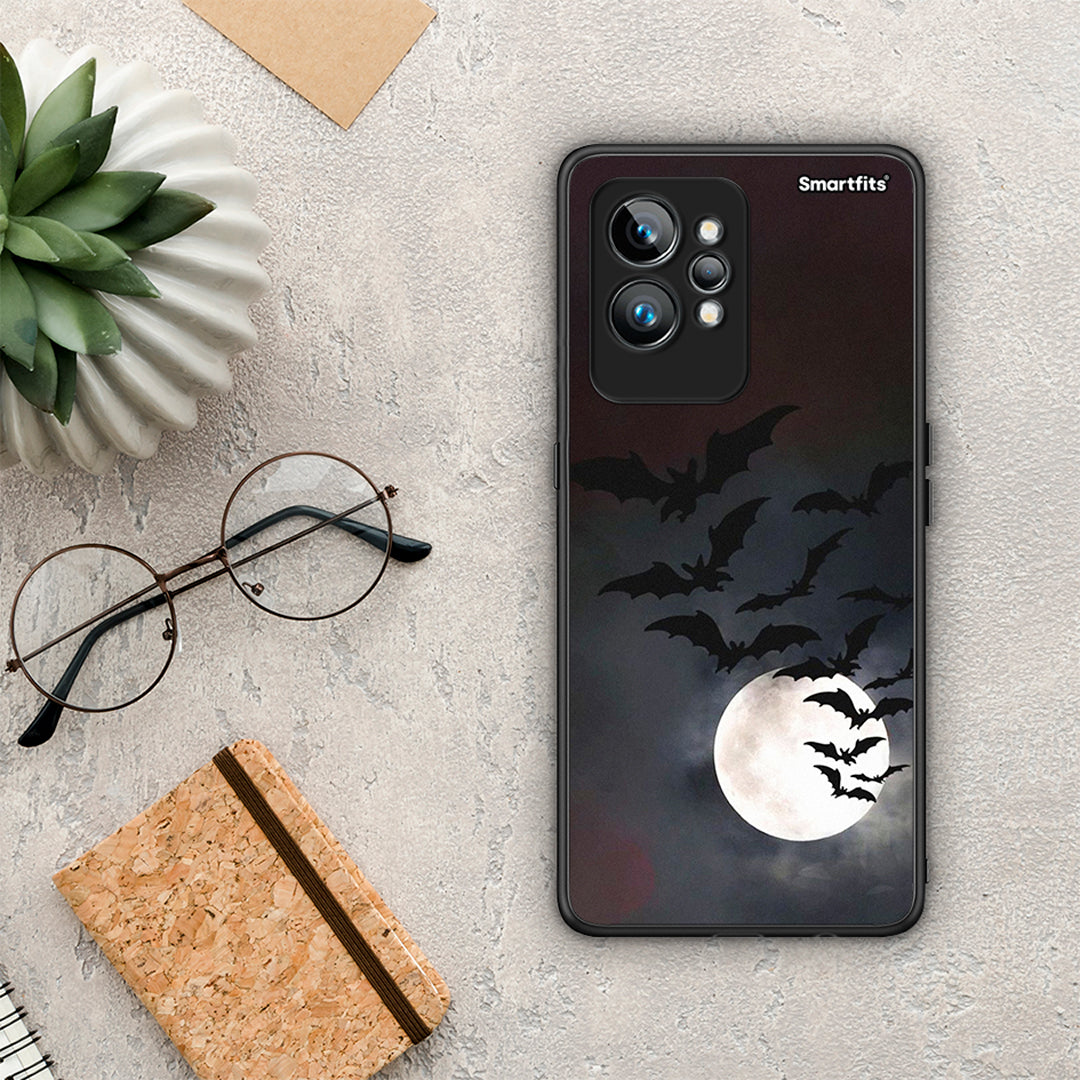 Θήκη Realme GT2 Pro Halloween Bat Night από τη Smartfits με σχέδιο στο πίσω μέρος και μαύρο περίβλημα | Realme GT2 Pro Halloween Bat Night Case with Colorful Back and Black Bezels