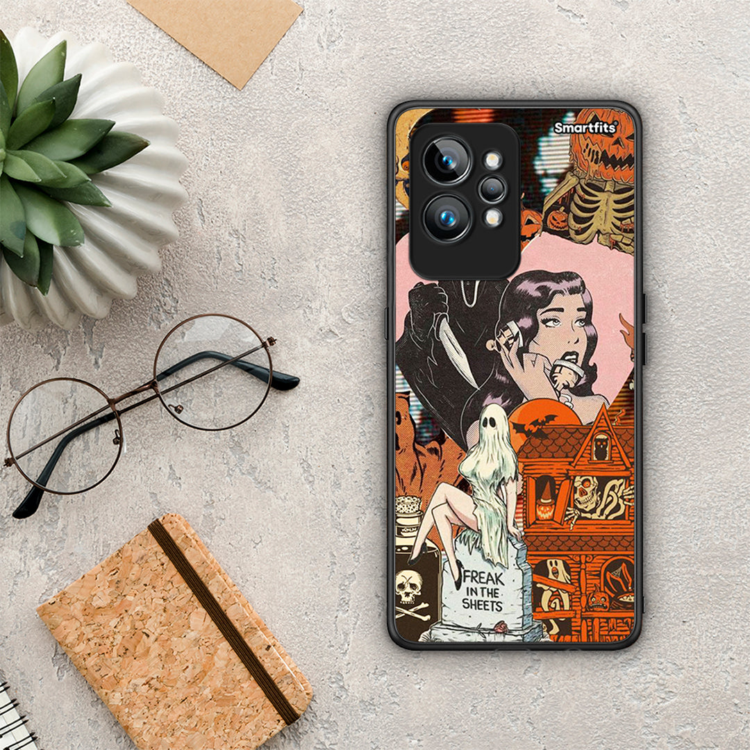 Θήκη Realme GT2 Pro Halloween Collage από τη Smartfits με σχέδιο στο πίσω μέρος και μαύρο περίβλημα | Realme GT2 Pro Halloween Collage Case with Colorful Back and Black Bezels