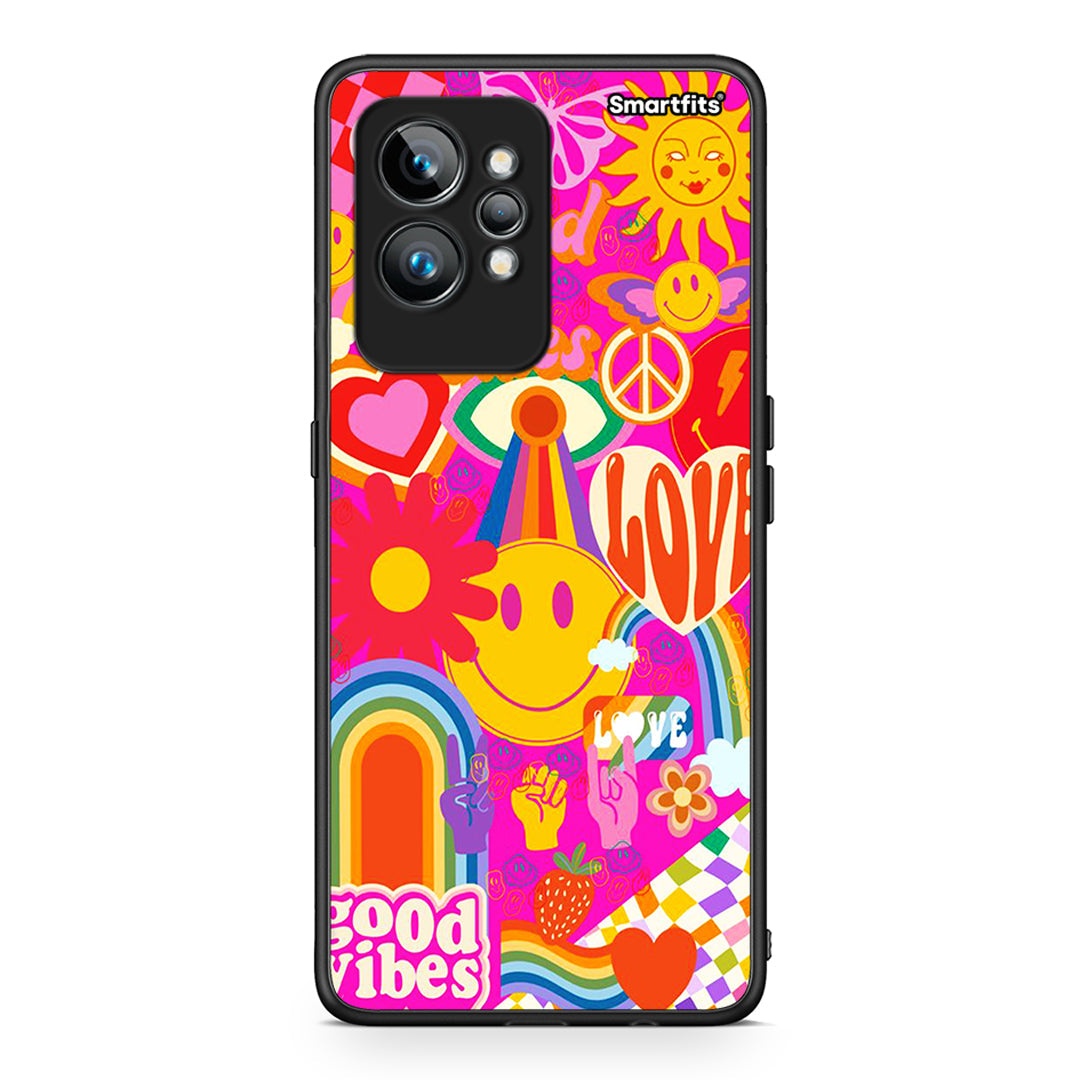 Θήκη Realme GT2 Pro Hippie Love από τη Smartfits με σχέδιο στο πίσω μέρος και μαύρο περίβλημα | Realme GT2 Pro Hippie Love Case with Colorful Back and Black Bezels