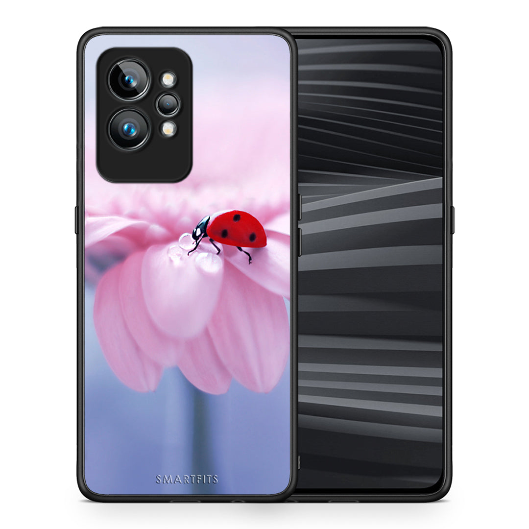 Θήκη Realme GT2 Pro Ladybug Flower από τη Smartfits με σχέδιο στο πίσω μέρος και μαύρο περίβλημα | Realme GT2 Pro Ladybug Flower Case with Colorful Back and Black Bezels