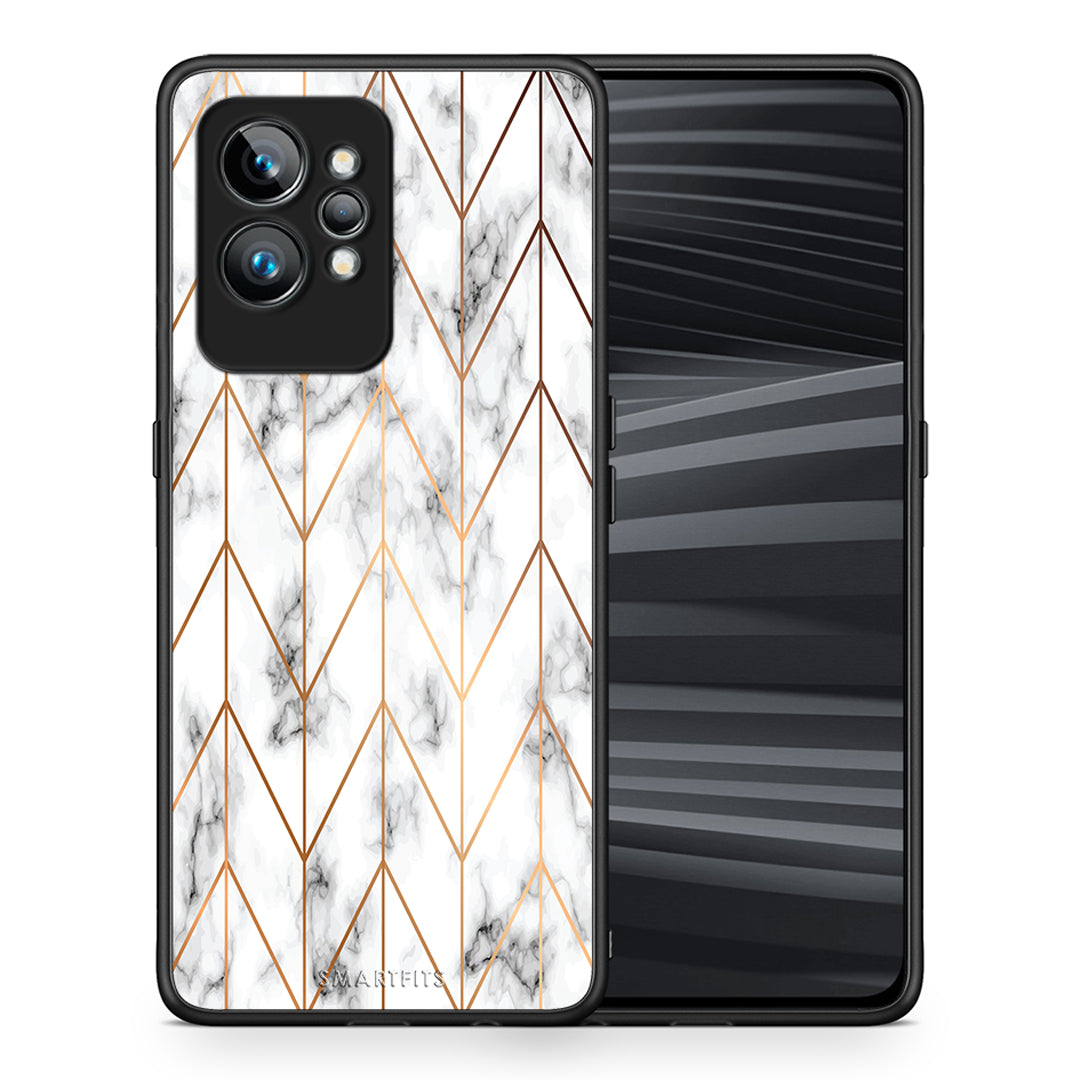 Θήκη Realme GT2 Pro Marble Gold Geometric από τη Smartfits με σχέδιο στο πίσω μέρος και μαύρο περίβλημα | Realme GT2 Pro Marble Gold Geometric Case with Colorful Back and Black Bezels