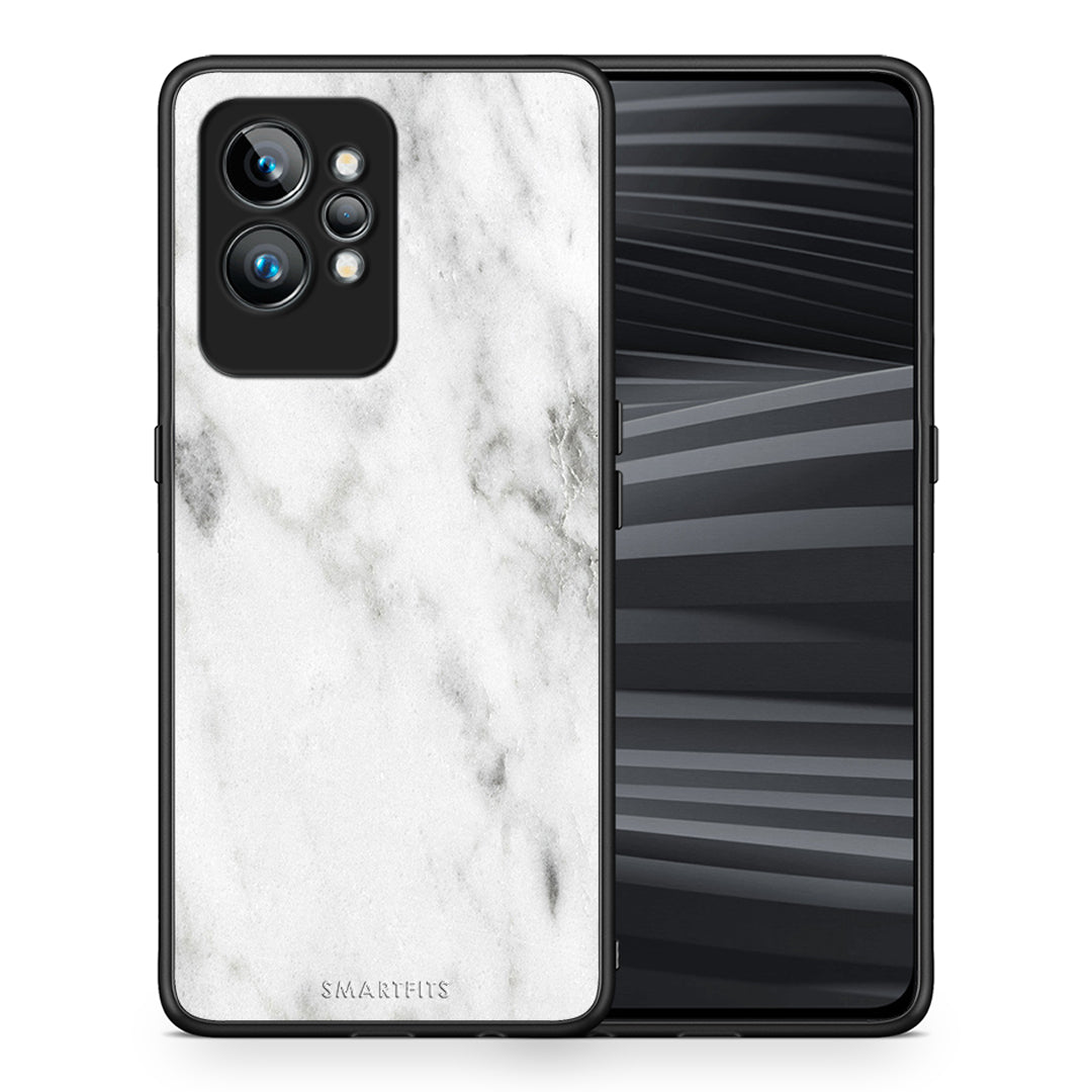 Θήκη Realme GT2 Pro Marble White από τη Smartfits με σχέδιο στο πίσω μέρος και μαύρο περίβλημα | Realme GT2 Pro Marble White Case with Colorful Back and Black Bezels