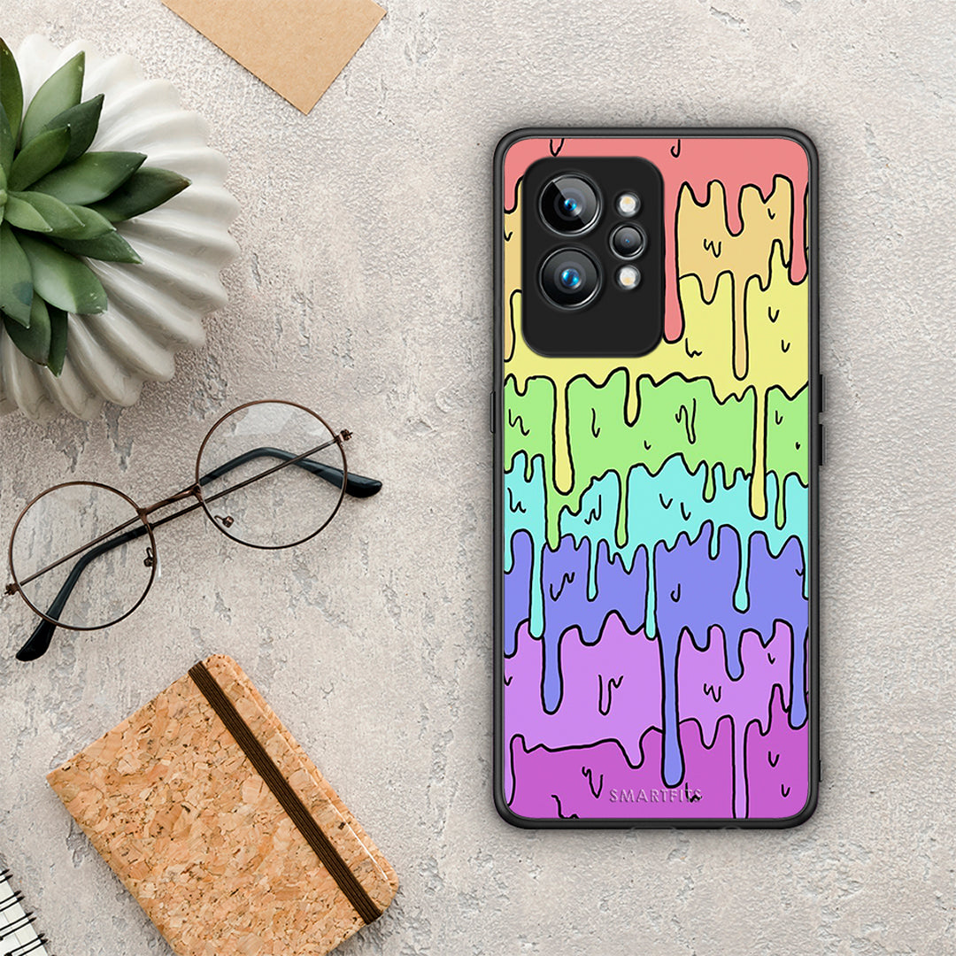 Θήκη Realme GT2 Pro Melting Rainbow από τη Smartfits με σχέδιο στο πίσω μέρος και μαύρο περίβλημα | Realme GT2 Pro Melting Rainbow Case with Colorful Back and Black Bezels