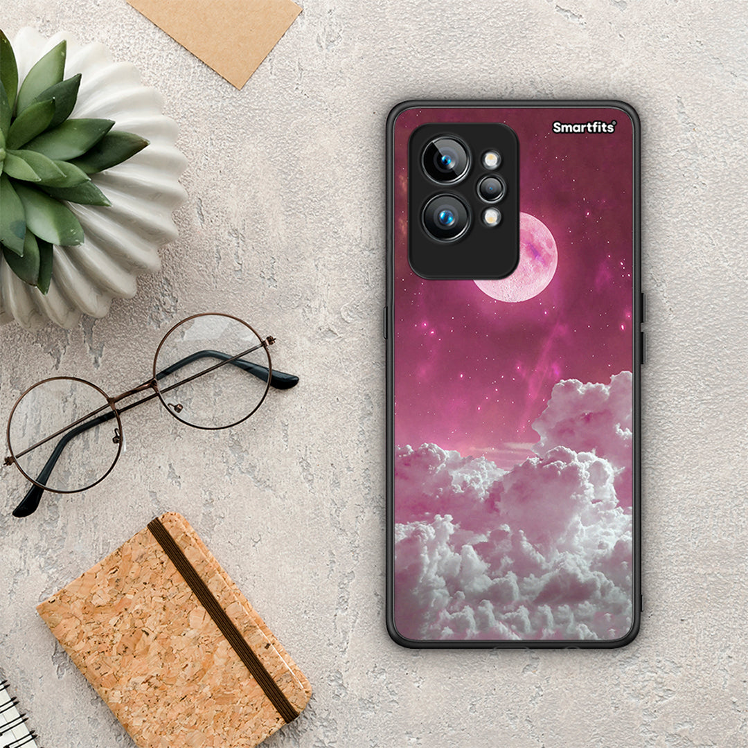 Θήκη Realme GT2 Pro Pink Moon από τη Smartfits με σχέδιο στο πίσω μέρος και μαύρο περίβλημα | Realme GT2 Pro Pink Moon Case with Colorful Back and Black Bezels