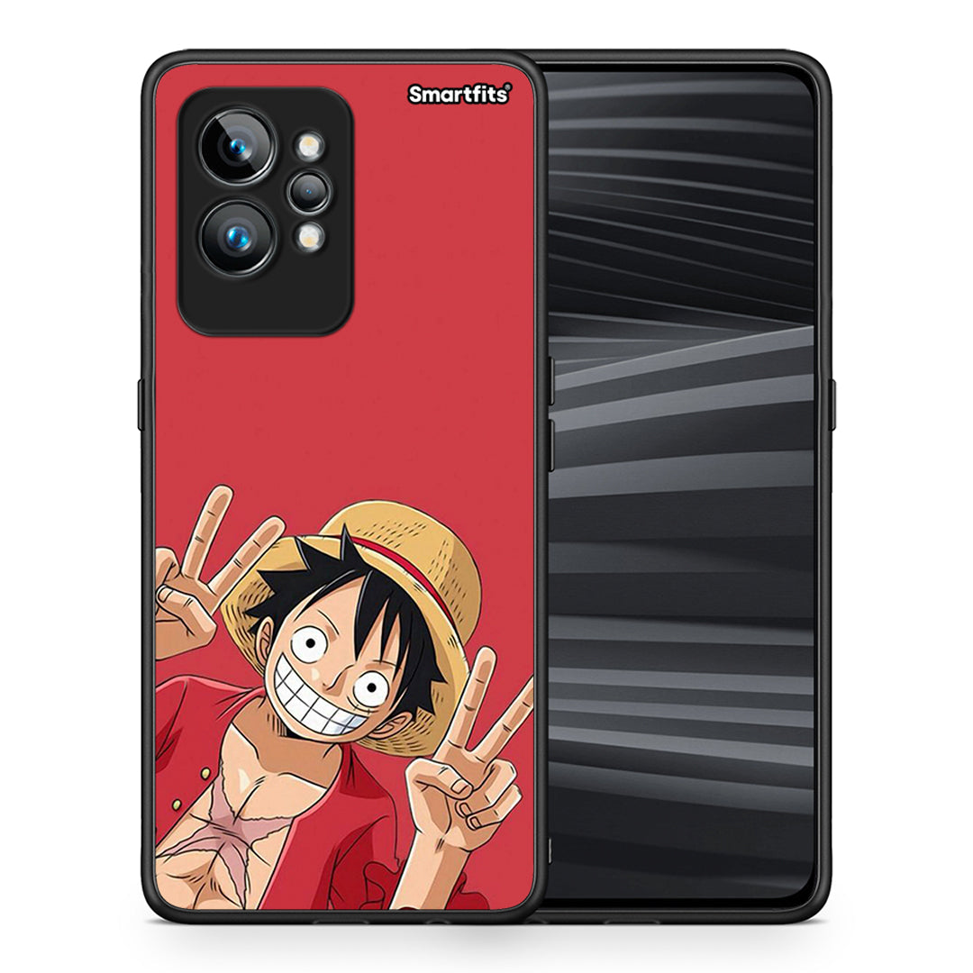 Θήκη Realme GT2 Pro Pirate Luffy από τη Smartfits με σχέδιο στο πίσω μέρος και μαύρο περίβλημα | Realme GT2 Pro Pirate Luffy Case with Colorful Back and Black Bezels