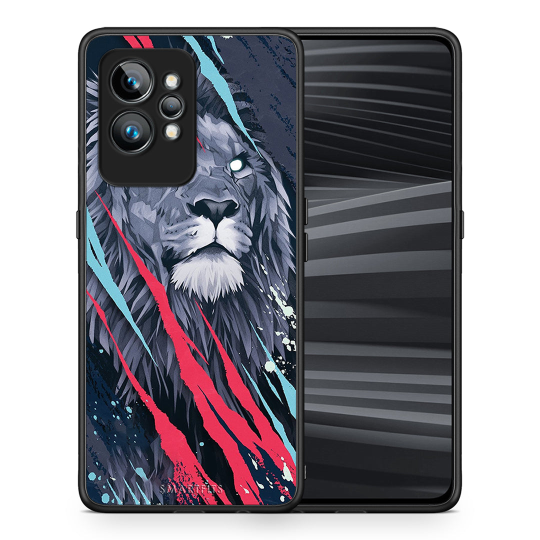 Θήκη Realme GT2 Pro PopArt Lion Designer από τη Smartfits με σχέδιο στο πίσω μέρος και μαύρο περίβλημα | Realme GT2 Pro PopArt Lion Designer Case with Colorful Back and Black Bezels