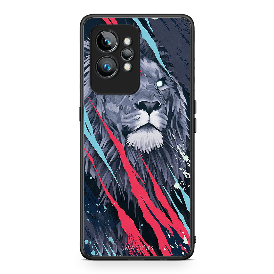 Θήκη Realme GT2 Pro PopArt Lion Designer από τη Smartfits με σχέδιο στο πίσω μέρος και μαύρο περίβλημα | Realme GT2 Pro PopArt Lion Designer Case with Colorful Back and Black Bezels