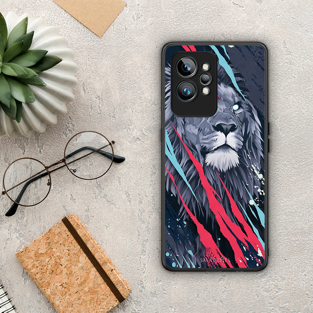 Θήκη Realme GT2 Pro PopArt Lion Designer από τη Smartfits με σχέδιο στο πίσω μέρος και μαύρο περίβλημα | Realme GT2 Pro PopArt Lion Designer Case with Colorful Back and Black Bezels