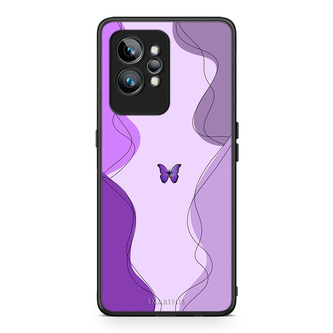 Θήκη Realme GT2 Pro Purple Mariposa από τη Smartfits με σχέδιο στο πίσω μέρος και μαύρο περίβλημα | Realme GT2 Pro Purple Mariposa Case with Colorful Back and Black Bezels