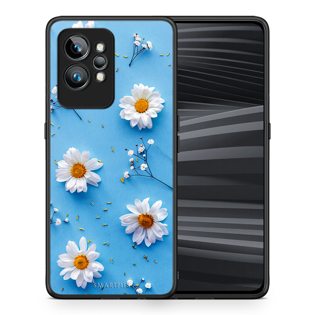 Θήκη Realme GT2 Pro Real Daisies από τη Smartfits με σχέδιο στο πίσω μέρος και μαύρο περίβλημα | Realme GT2 Pro Real Daisies Case with Colorful Back and Black Bezels