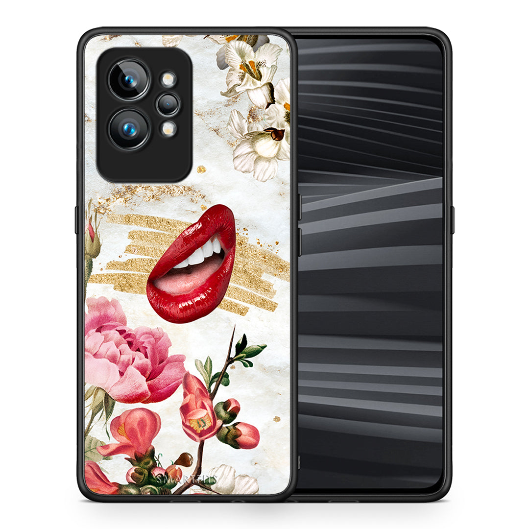 Θήκη Realme GT2 Pro Red Lips από τη Smartfits με σχέδιο στο πίσω μέρος και μαύρο περίβλημα | Realme GT2 Pro Red Lips Case with Colorful Back and Black Bezels