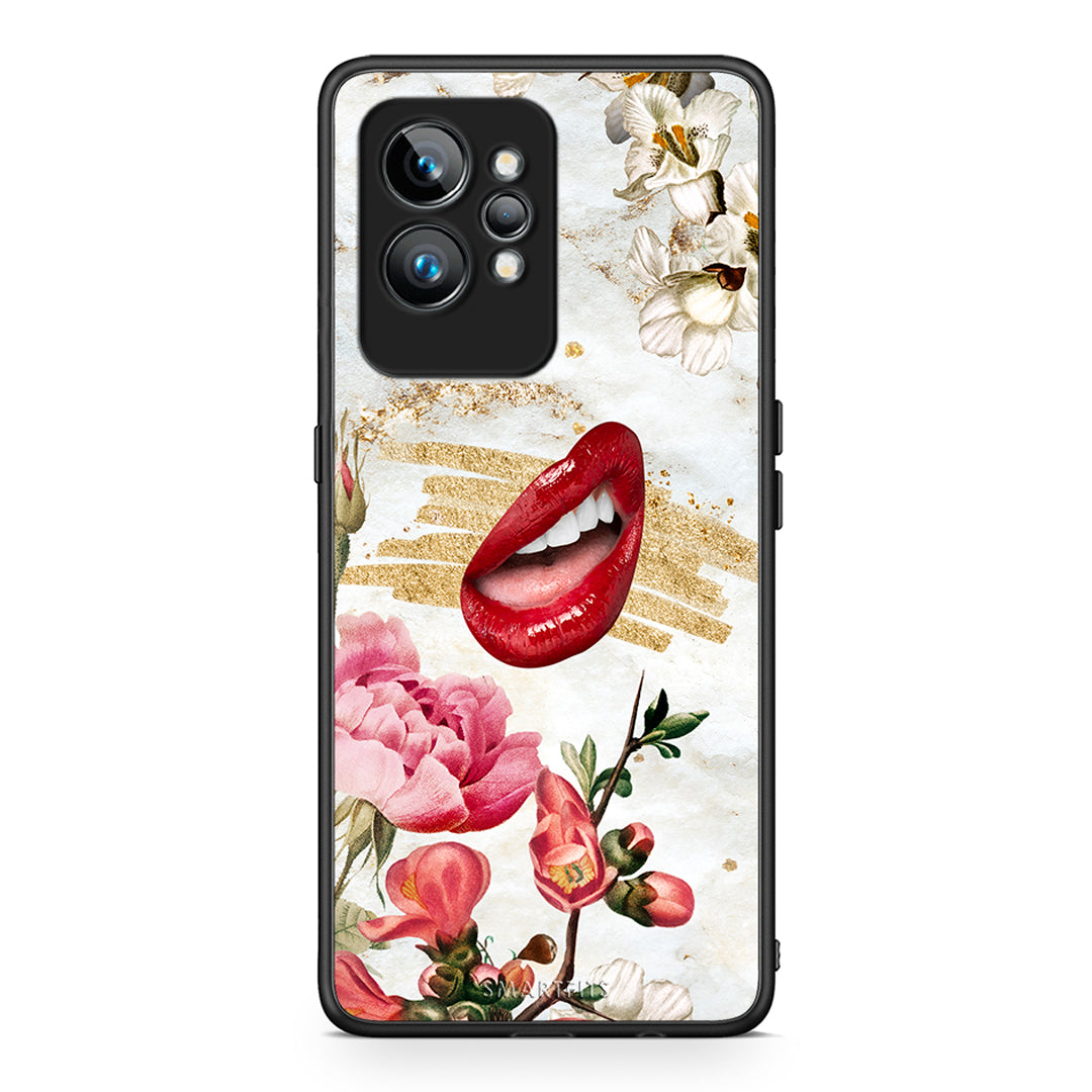 Θήκη Realme GT2 Pro Red Lips από τη Smartfits με σχέδιο στο πίσω μέρος και μαύρο περίβλημα | Realme GT2 Pro Red Lips Case with Colorful Back and Black Bezels