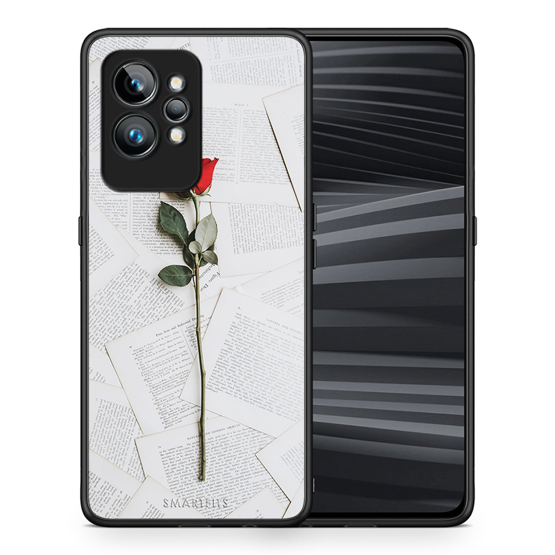 Θήκη Realme GT2 Pro Red Rose από τη Smartfits με σχέδιο στο πίσω μέρος και μαύρο περίβλημα | Realme GT2 Pro Red Rose Case with Colorful Back and Black Bezels