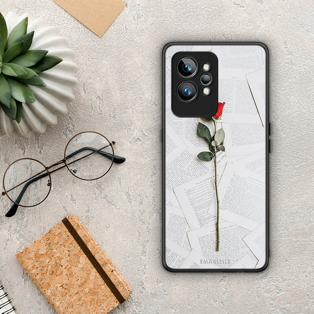 Θήκη Realme GT2 Pro Red Rose από τη Smartfits με σχέδιο στο πίσω μέρος και μαύρο περίβλημα | Realme GT2 Pro Red Rose Case with Colorful Back and Black Bezels