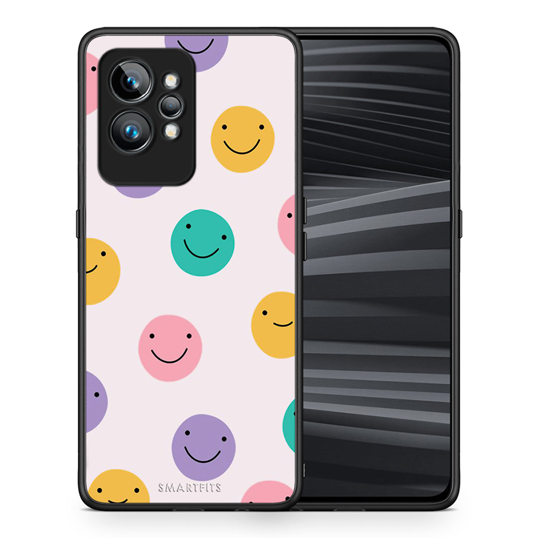 Θήκη Realme GT2 Pro Smiley Faces από τη Smartfits με σχέδιο στο πίσω μέρος και μαύρο περίβλημα | Realme GT2 Pro Smiley Faces Case with Colorful Back and Black Bezels