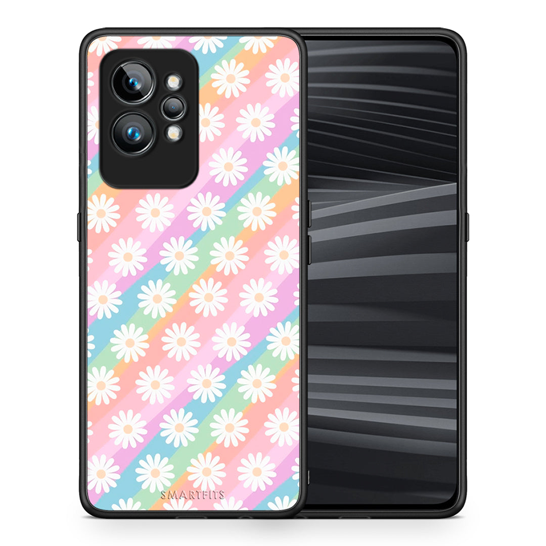 Θήκη Realme GT2 Pro White Daisies από τη Smartfits με σχέδιο στο πίσω μέρος και μαύρο περίβλημα | Realme GT2 Pro White Daisies Case with Colorful Back and Black Bezels