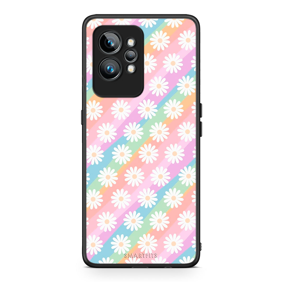 Θήκη Realme GT2 Pro White Daisies από τη Smartfits με σχέδιο στο πίσω μέρος και μαύρο περίβλημα | Realme GT2 Pro White Daisies Case with Colorful Back and Black Bezels