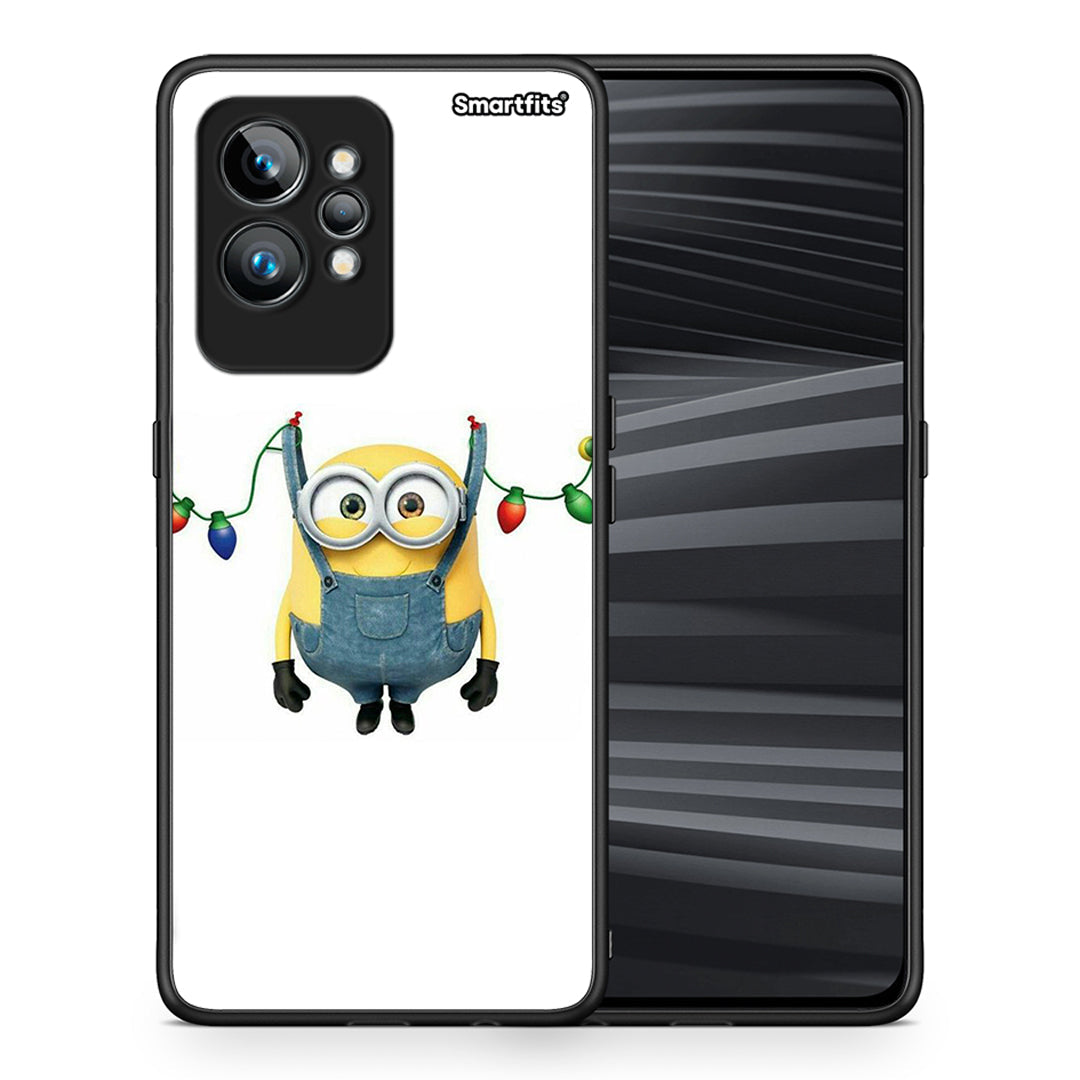 Θήκη Realme GT2 Pro Xmas Minion Lights από τη Smartfits με σχέδιο στο πίσω μέρος και μαύρο περίβλημα | Realme GT2 Pro Xmas Minion Lights Case with Colorful Back and Black Bezels