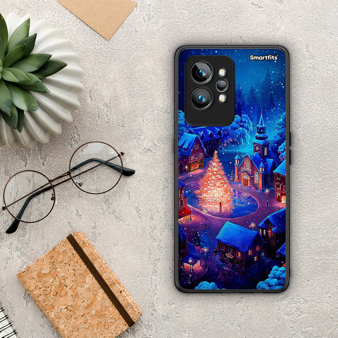 Θήκη Realme GT2 Pro Xmas Village από τη Smartfits με σχέδιο στο πίσω μέρος και μαύρο περίβλημα | Realme GT2 Pro Xmas Village Case with Colorful Back and Black Bezels