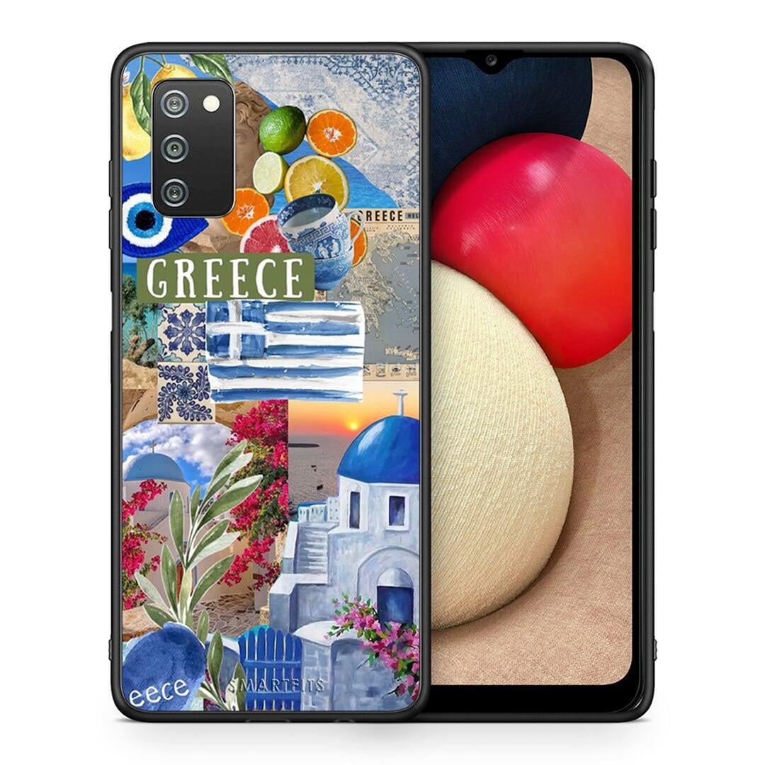 Θήκη Samsung A02s All Greek από τη Smartfits με σχέδιο στο πίσω μέρος και μαύρο περίβλημα | Samsung A02s All Greek case with colorful back and black bezels