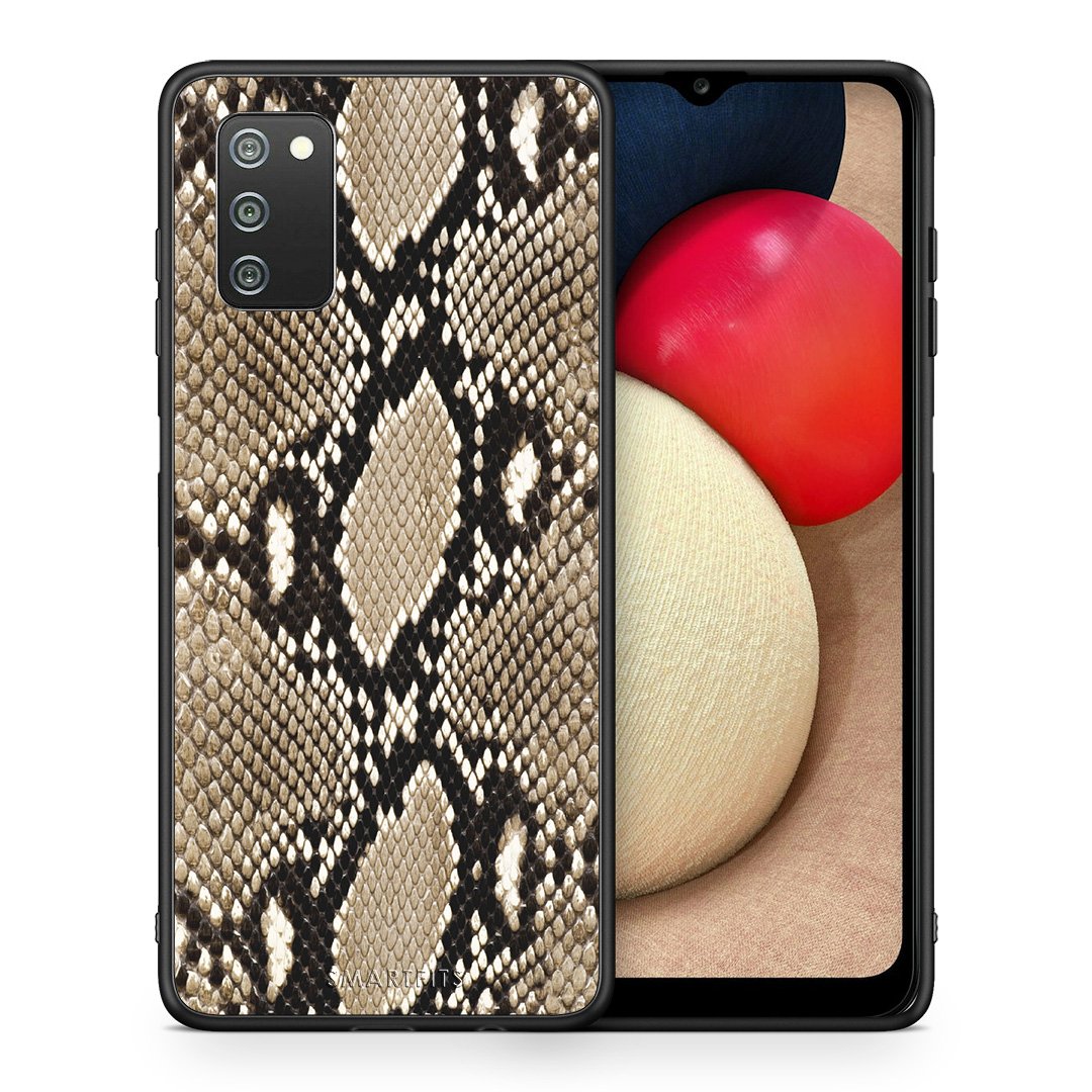 Θήκη Samsung A02s Fashion Snake Animal από τη Smartfits με σχέδιο στο πίσω μέρος και μαύρο περίβλημα | Samsung A02s Fashion Snake Animal case with colorful back and black bezels