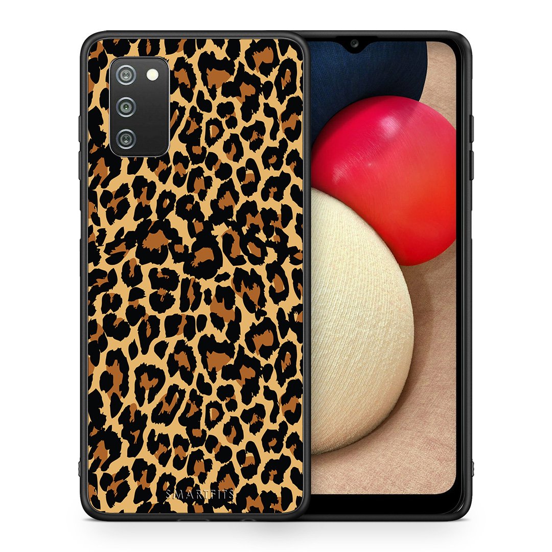 Θήκη Samsung A02s Leopard Animal από τη Smartfits με σχέδιο στο πίσω μέρος και μαύρο περίβλημα | Samsung A02s Leopard Animal case with colorful back and black bezels