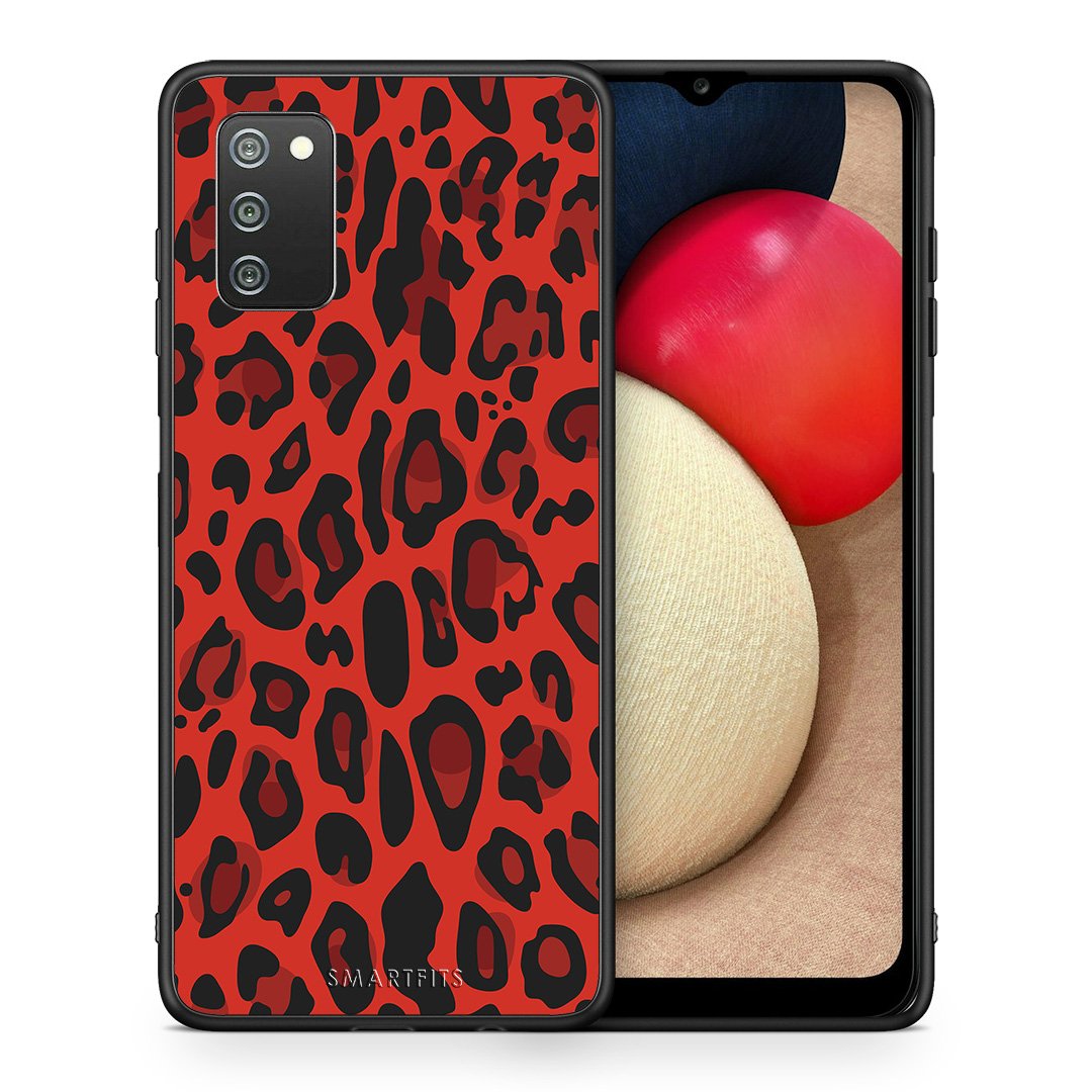 Θήκη Samsung A02s Red Leopard Animal από τη Smartfits με σχέδιο στο πίσω μέρος και μαύρο περίβλημα | Samsung A02s Red Leopard Animal case with colorful back and black bezels
