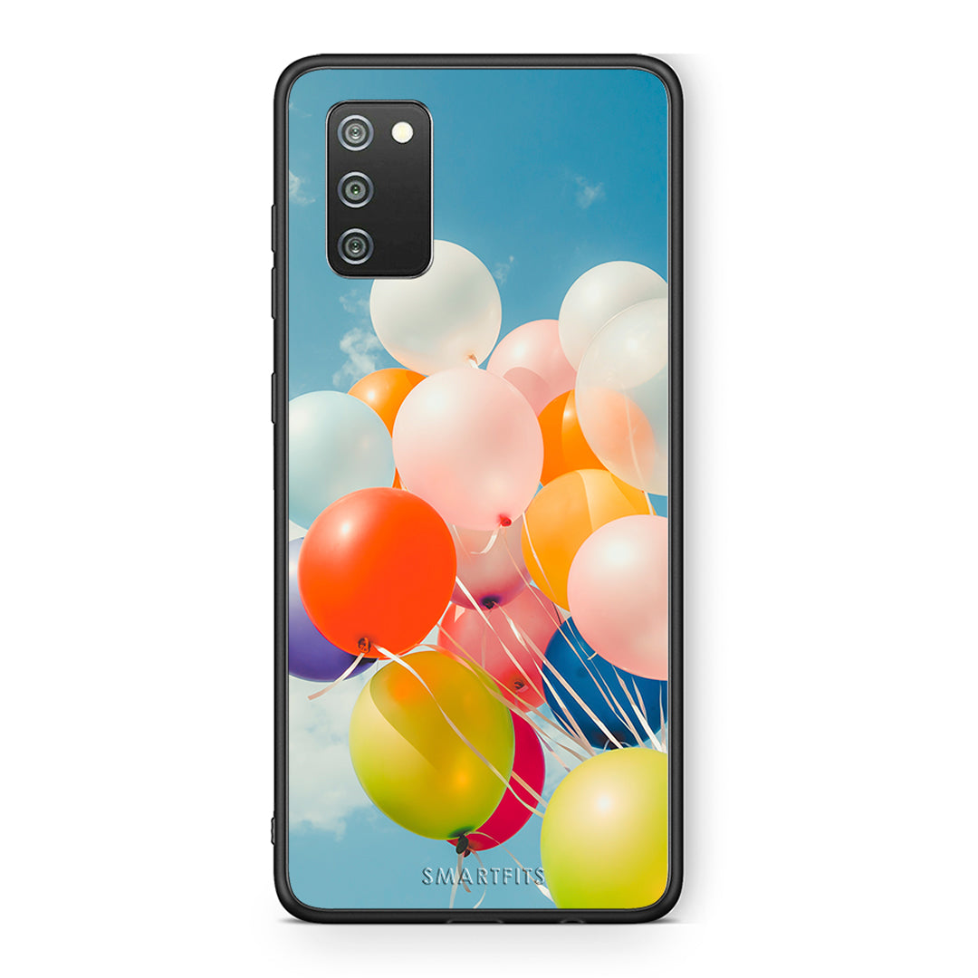 Samsung A02s Colorful Balloons θήκη από τη Smartfits με σχέδιο στο πίσω μέρος και μαύρο περίβλημα | Smartphone case with colorful back and black bezels by Smartfits