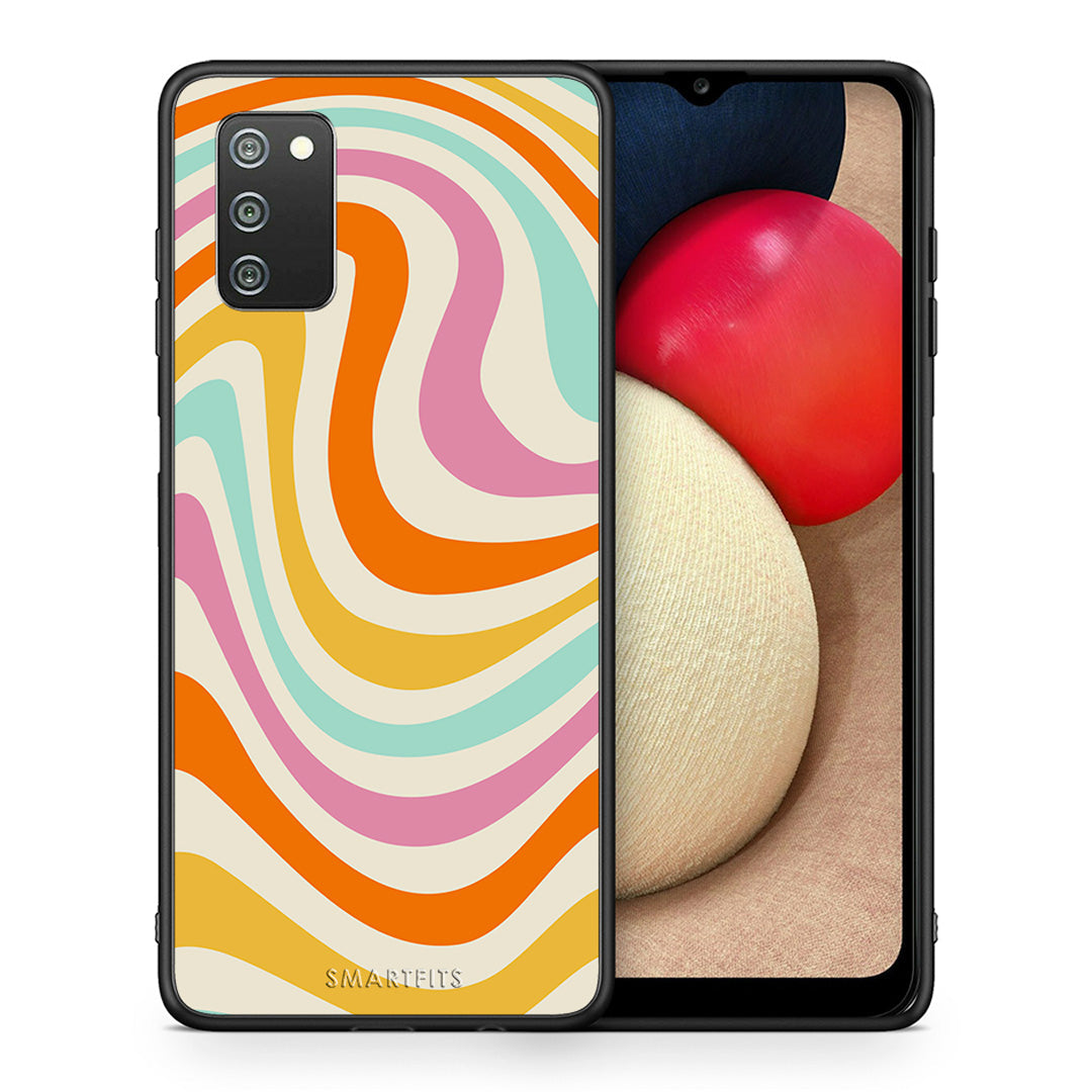 Θήκη Samsung A02s Colourful Waves από τη Smartfits με σχέδιο στο πίσω μέρος και μαύρο περίβλημα | Samsung A02s Colourful Waves case with colorful back and black bezels