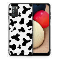 Thumbnail for Θήκη Samsung A02s Cow Print από τη Smartfits με σχέδιο στο πίσω μέρος και μαύρο περίβλημα | Samsung A02s Cow Print case with colorful back and black bezels