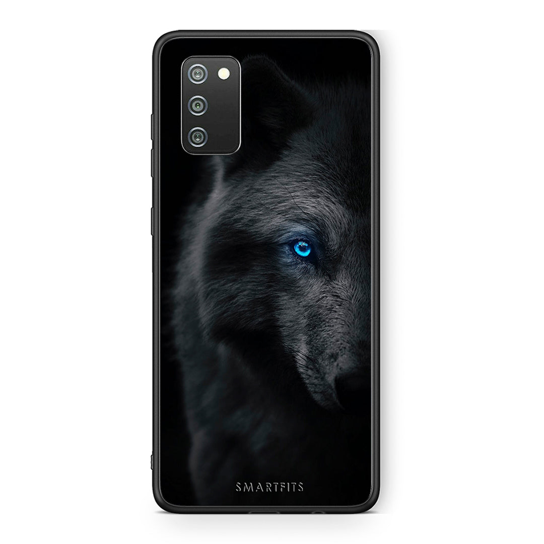 Samsung A02s Dark Wolf θήκη από τη Smartfits με σχέδιο στο πίσω μέρος και μαύρο περίβλημα | Smartphone case with colorful back and black bezels by Smartfits