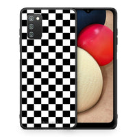 Thumbnail for Θήκη Samsung A02s Squares Geometric από τη Smartfits με σχέδιο στο πίσω μέρος και μαύρο περίβλημα | Samsung A02s Squares Geometric case with colorful back and black bezels