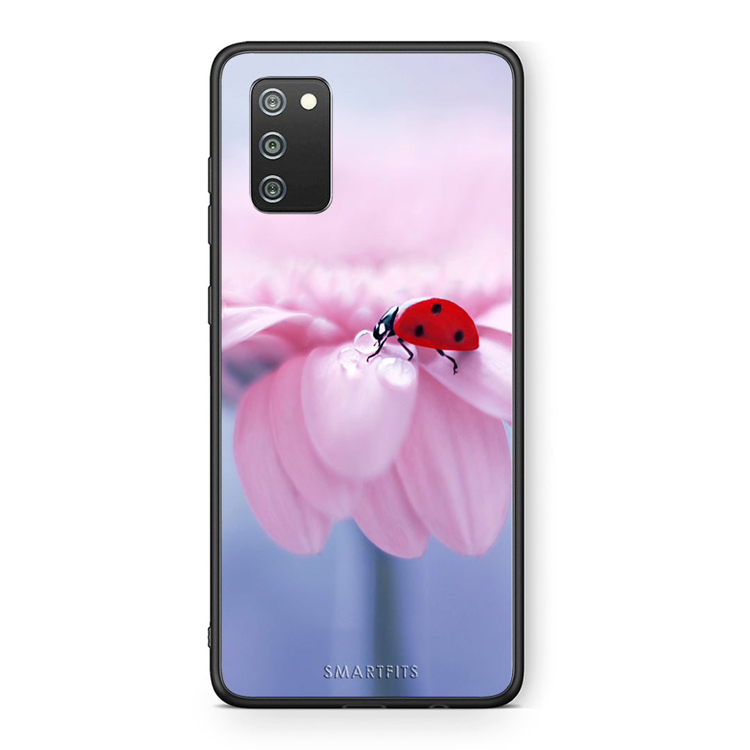 Samsung A02s Ladybug Flower θήκη από τη Smartfits με σχέδιο στο πίσω μέρος και μαύρο περίβλημα | Smartphone case with colorful back and black bezels by Smartfits
