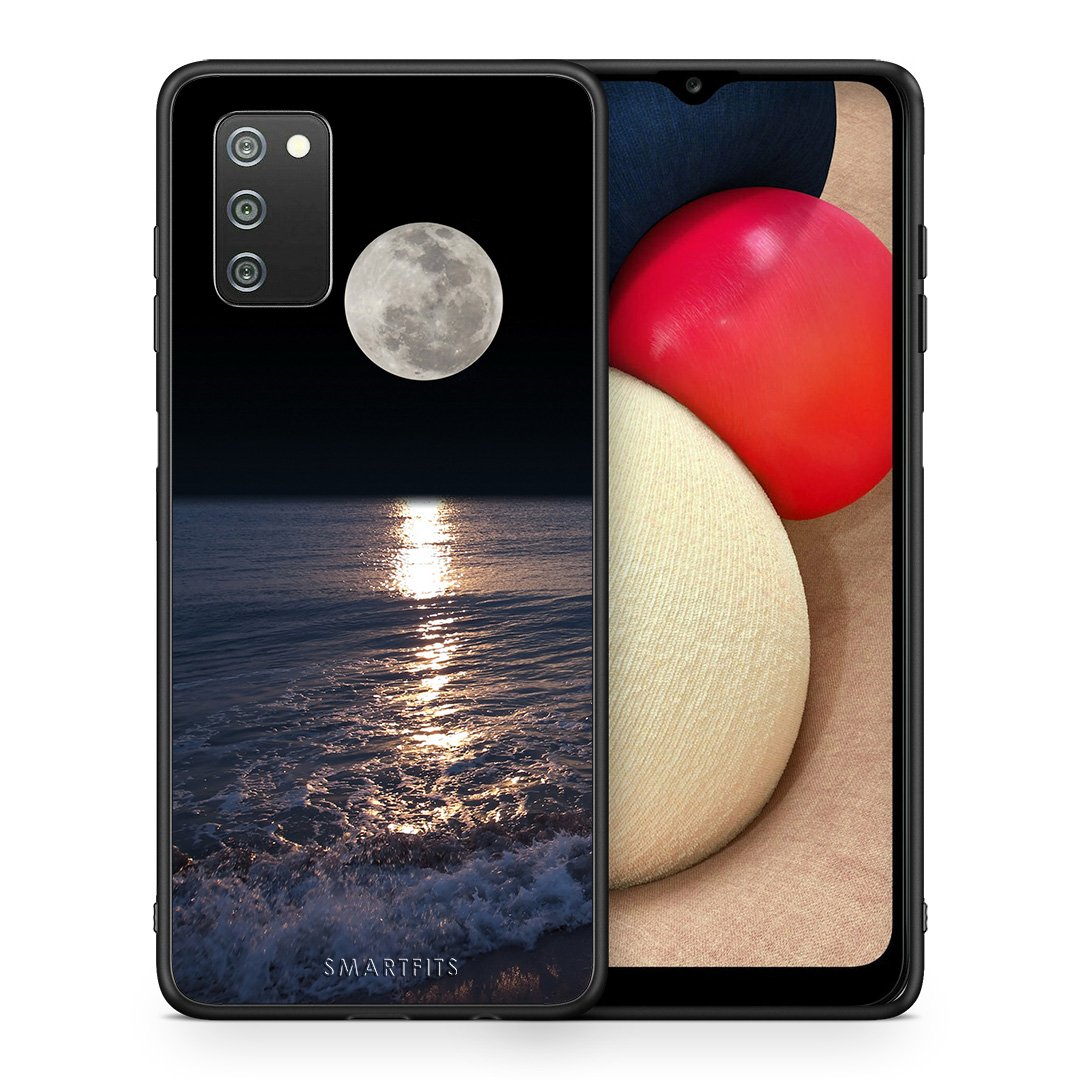 Θήκη Samsung A02s Moon Landscape από τη Smartfits με σχέδιο στο πίσω μέρος και μαύρο περίβλημα | Samsung A02s Moon Landscape case with colorful back and black bezels