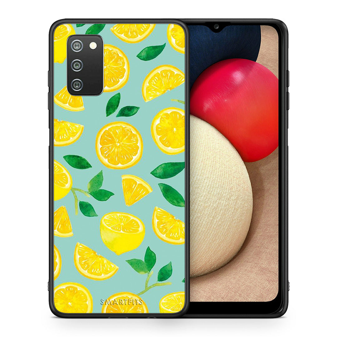 Θήκη Samsung A02s Lemons από τη Smartfits με σχέδιο στο πίσω μέρος και μαύρο περίβλημα | Samsung A02s Lemons case with colorful back and black bezels